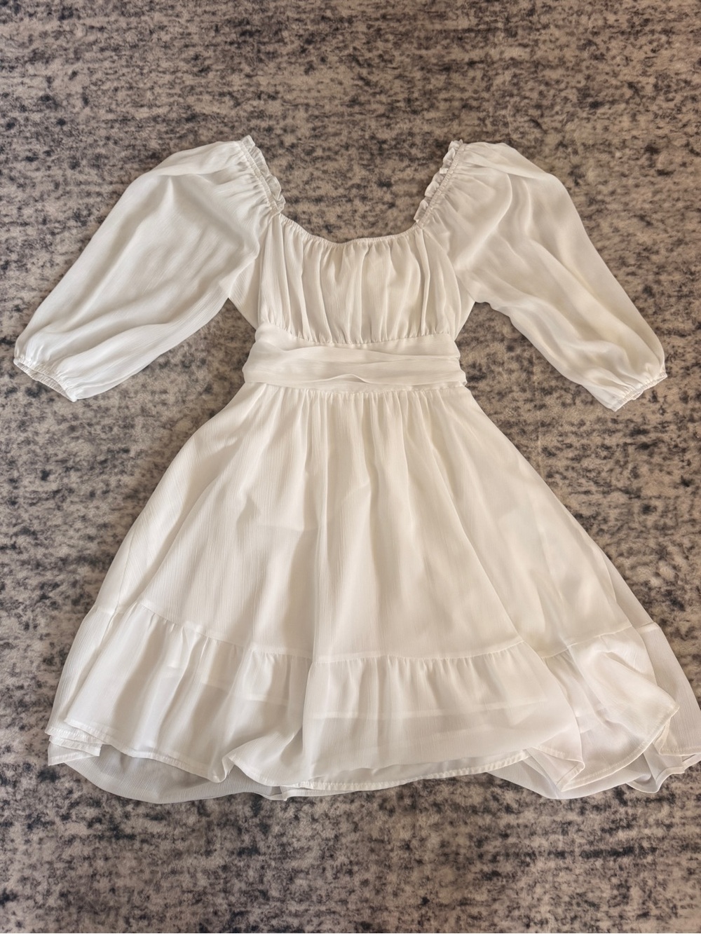 White Puff-Sleeve Long-Sleeve Mini Dress